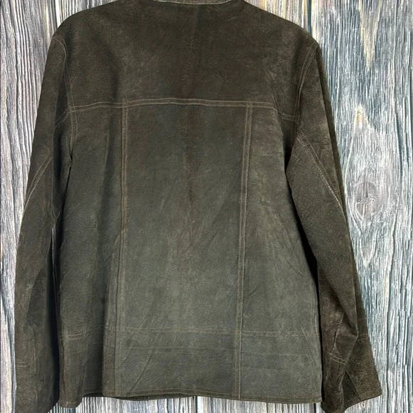 Brown Leather Jacket with Textured Fabric and Casual Style - Picture 8 of 12